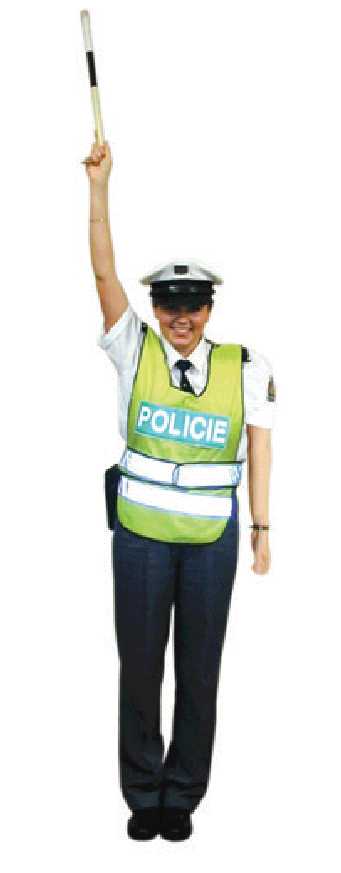 A Czech Republic traffic police officer demonstrating traffic commands.
