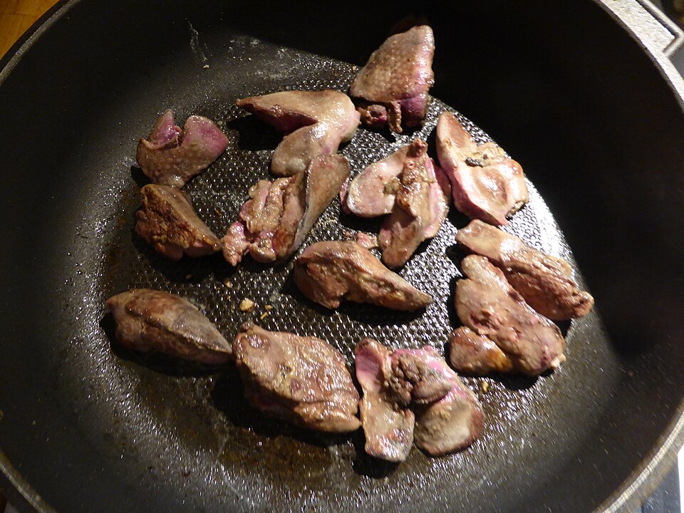 Chicken liver being cooked.
