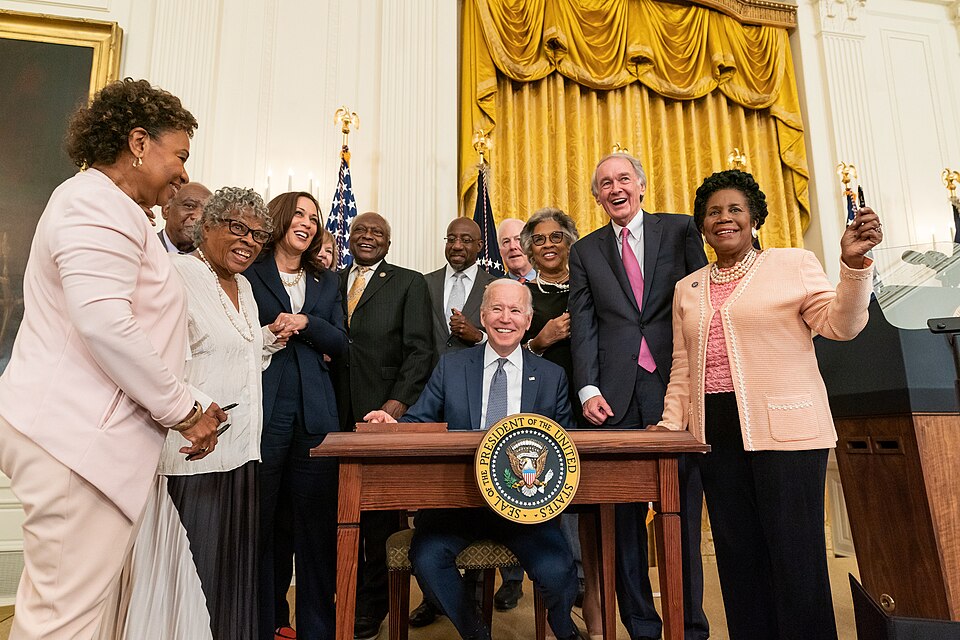 President Joe Biden and Vice President Kamala Harris after making Juneteenth a federal holiday in 2021