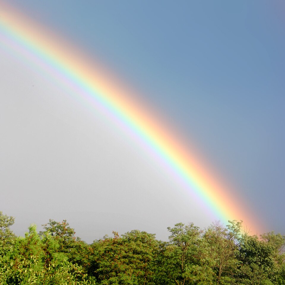Rainbow in Budapest shows the colors of the visible spectrum.