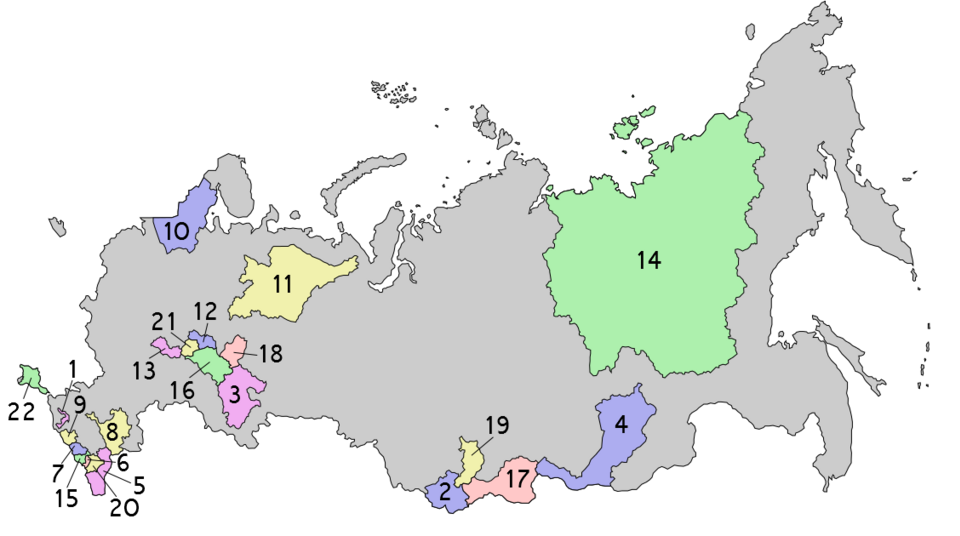 Map showing the Republics of Russia