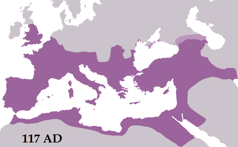 The Roman Empire at its greatest extent under Trajan in AD 117