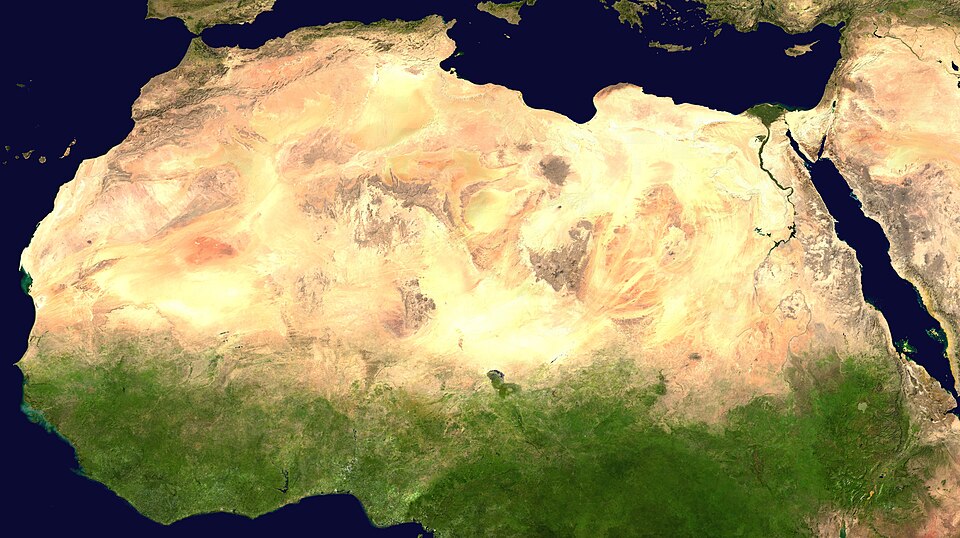 A satellite image of the Sahara.