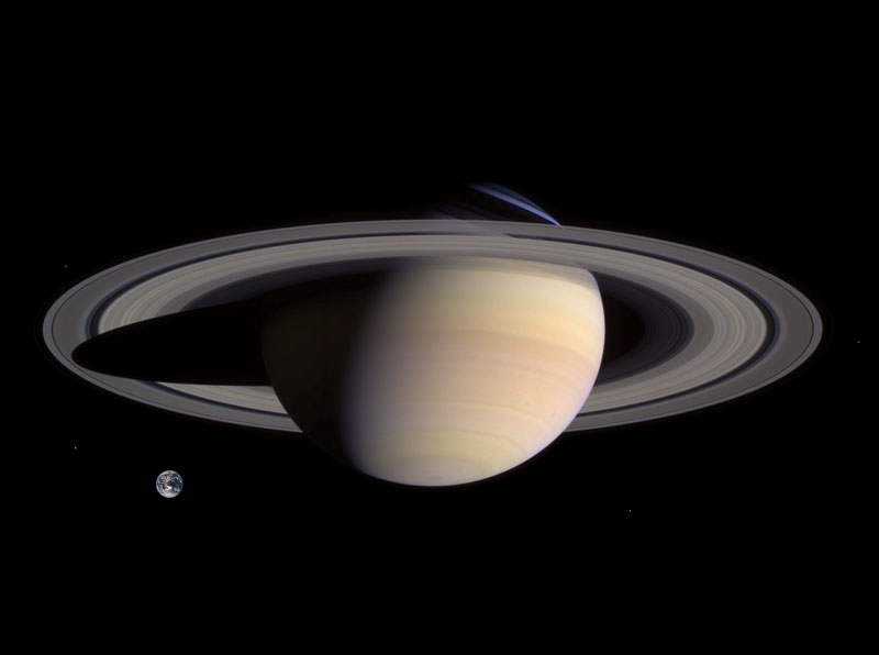 Saturn compared with the size of the Earth