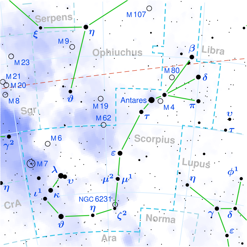 Location of Antares in Scorpius.