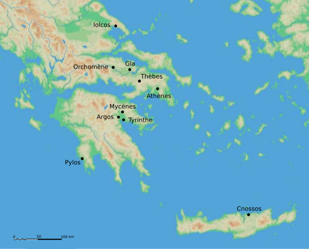 Principal Mycenaean sites in Greece (site names in French)