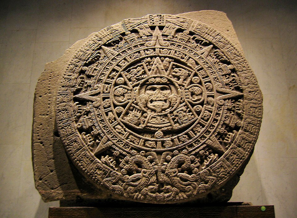 The Aztec Sun Stone, also known as the Aztec Calendar Stone, at the National Museum of Anthropology, Mexico City