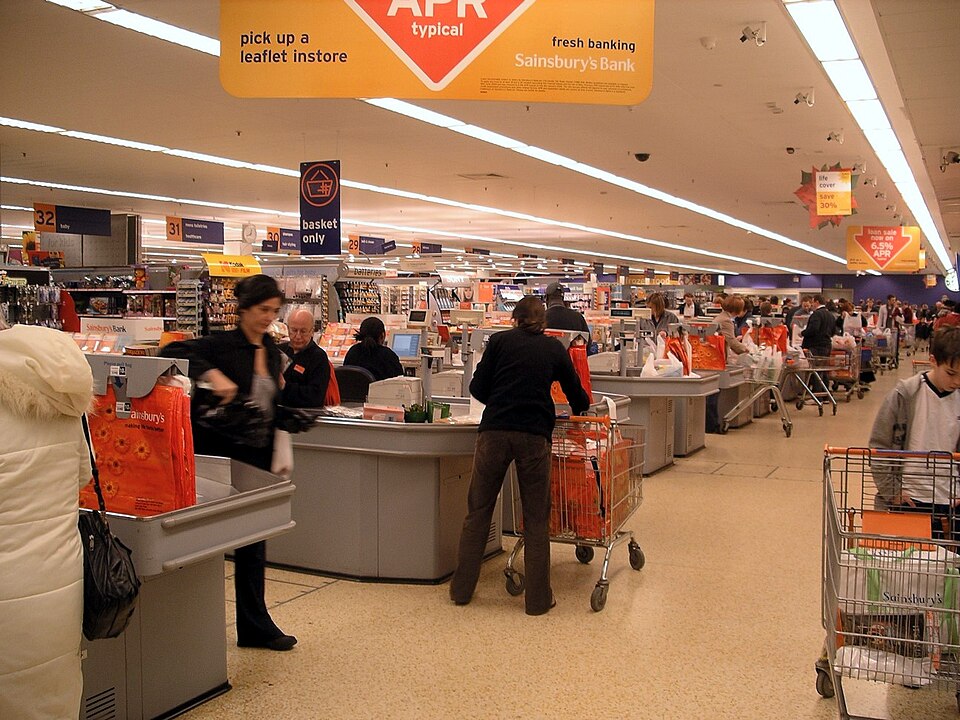 The checkout counters at a supermarket in London