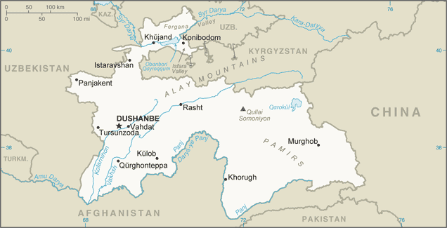 A map of Tajikistan