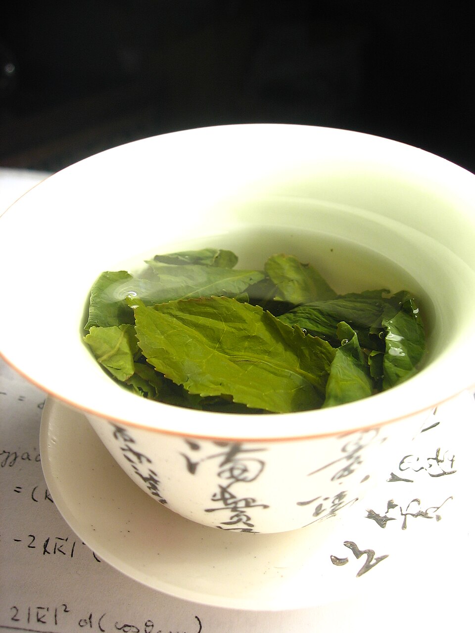 Tea leaves steeping in a Chinese gaiwan