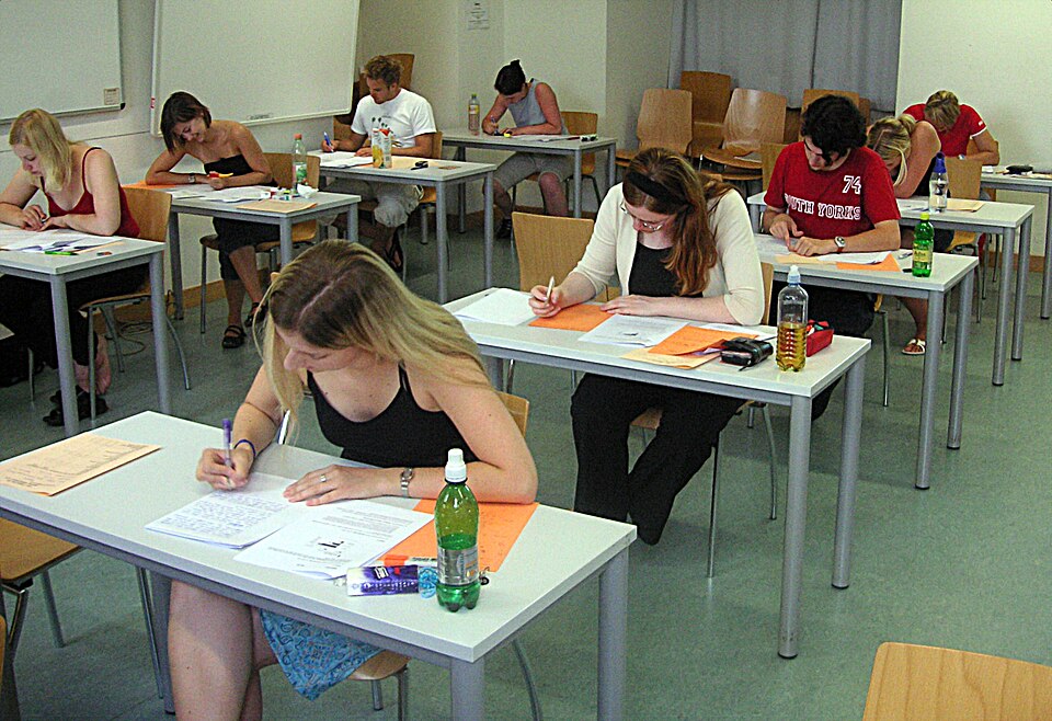 Students working on a test.
