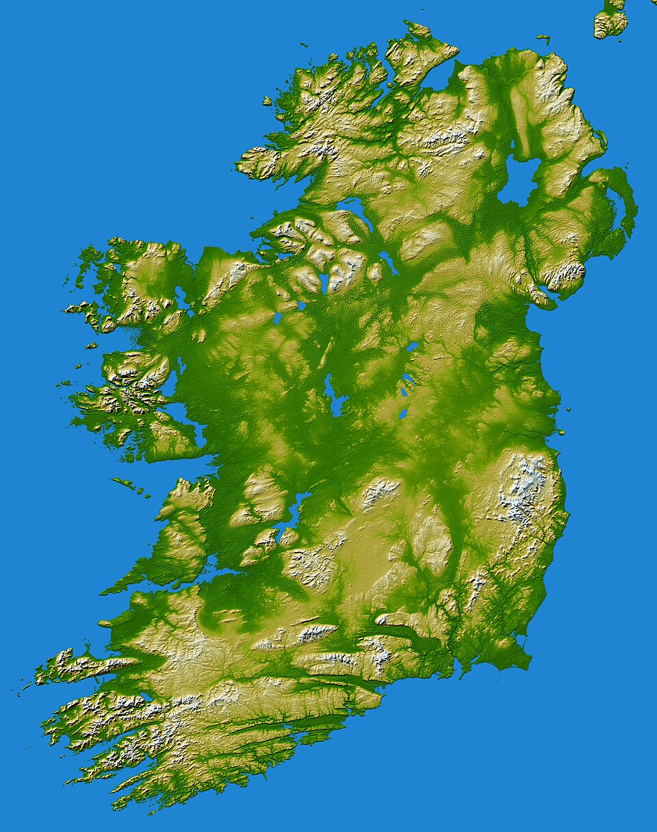 Topographical map of Ireland