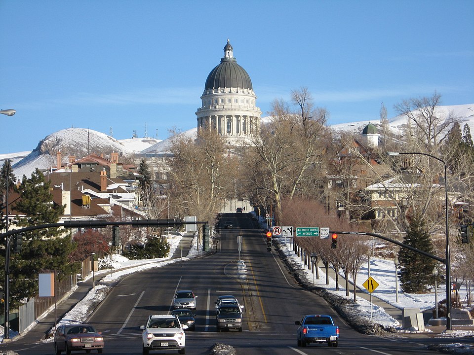 The beginning of State Street, at the foot of the Utah State Capitol.