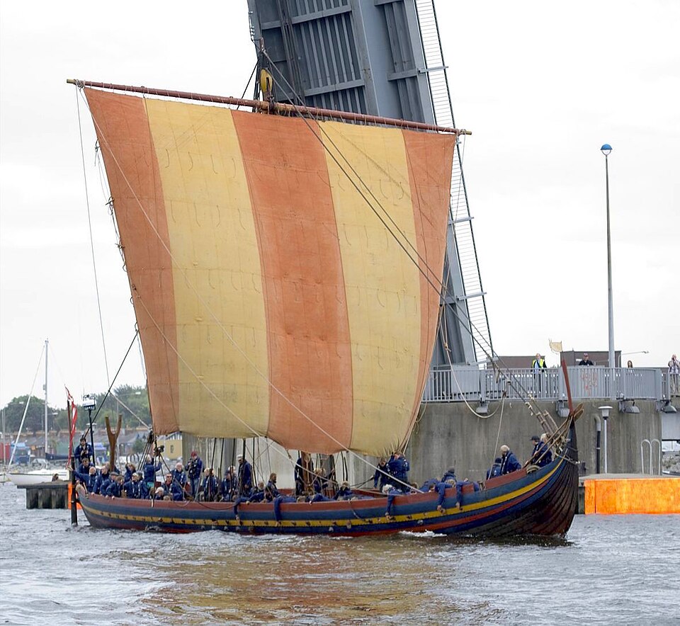 {{Center|The Sea Stallion, arriving in Dublin, Ireland, is the world's largest reconstruction of a Viking Age warship. The original ship was built in Dublin {{circa|1042}} and was used as a warship in Irish waters until 1060.}}