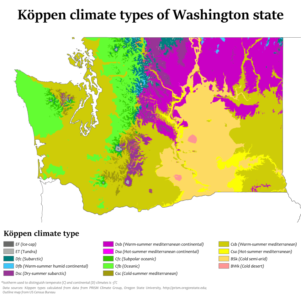 Köppen climate types of Washington state